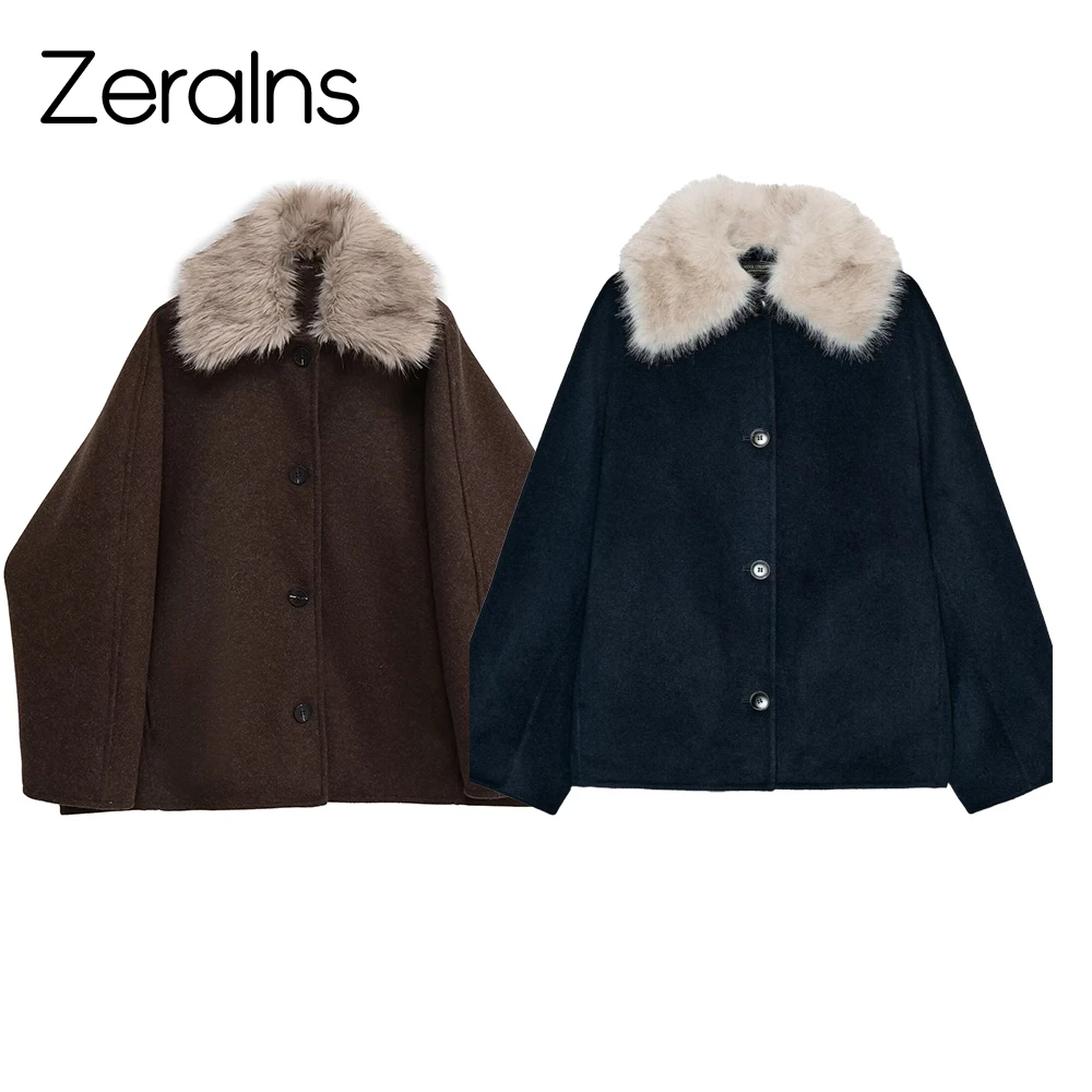 

ZERAINS осенний новый продукт, женская элитная пикантная куртка с воротником для девочек, куртка с эффектом искусственного меха, пальто