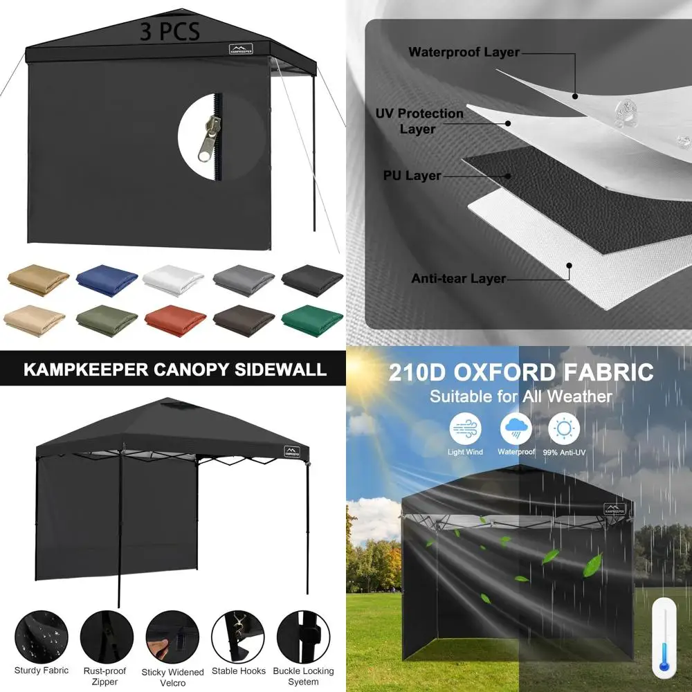 

Набор из 3 боковых стендов с навесом на молнии 10x10 для выдвижных навесов с прямыми ножками, черный