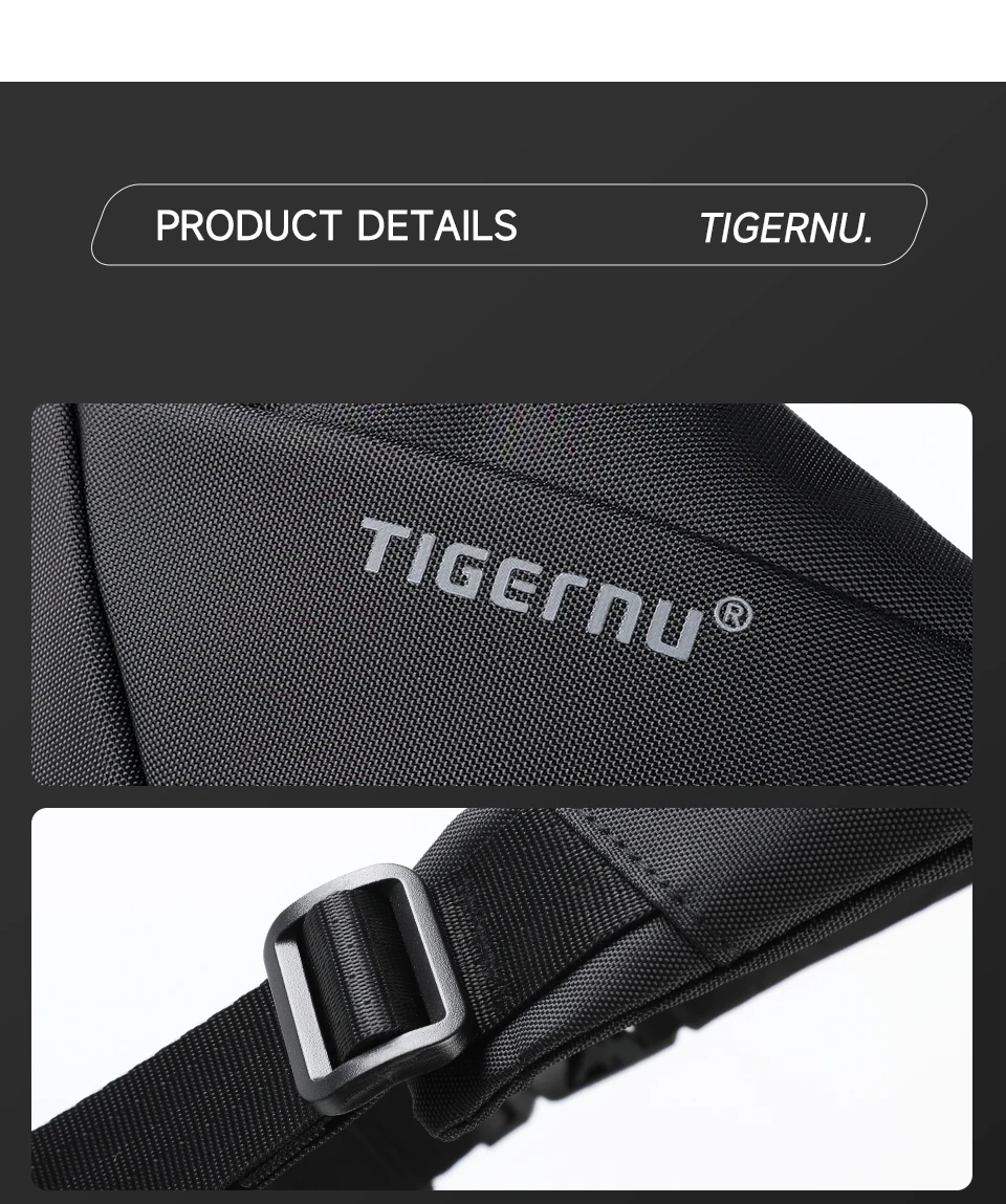Tigernu Herren-Schultertasche, wasserabweisend, für den täglichen Gebrauch, Umhängetasche mit Magnetverschluss, unregelmäßig geformte Schultertasche. – Detail 16