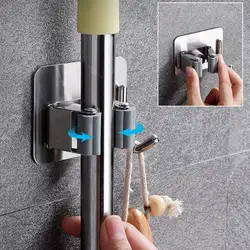 Mop Holder Punch Free Strong Bearing Easy Installation Stainless Steel Wall Mount Organizer Hook Kitchen Bathroom Accessories