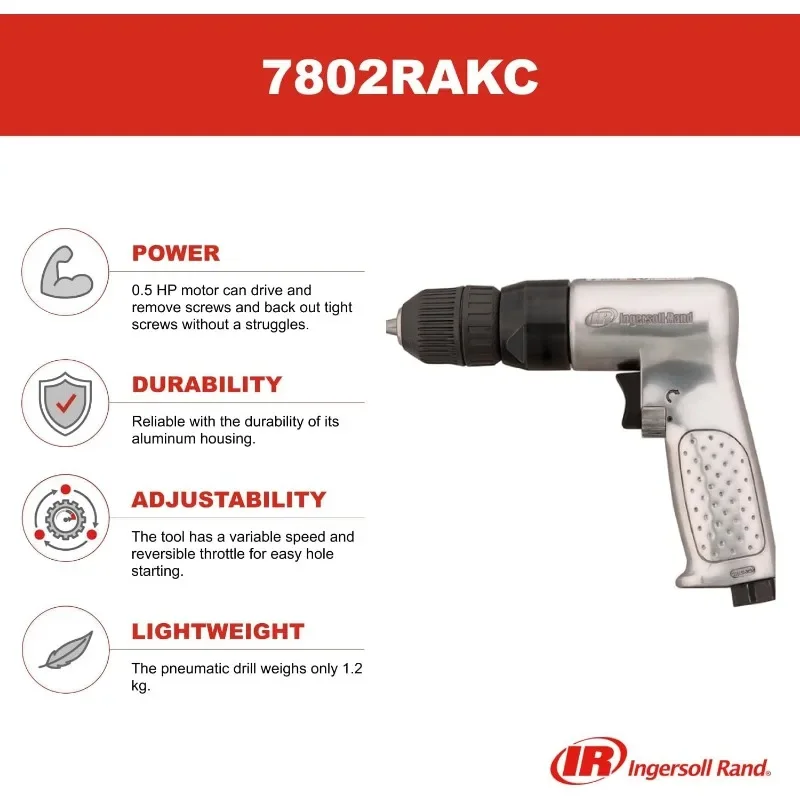 home.Ingersoll Rand 7802RAKC Hochleistungs-3/8-Zoll-Umkehrpneumatikbohrmaschine mit Schnellspannbohrfutter