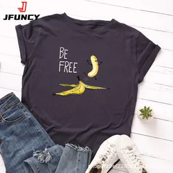 100% Cotton Tshirt Womens Summer Short Sleeve Tees Funny Banana Print T Shirt Harajuku Women T-shirts 2024 Female Top