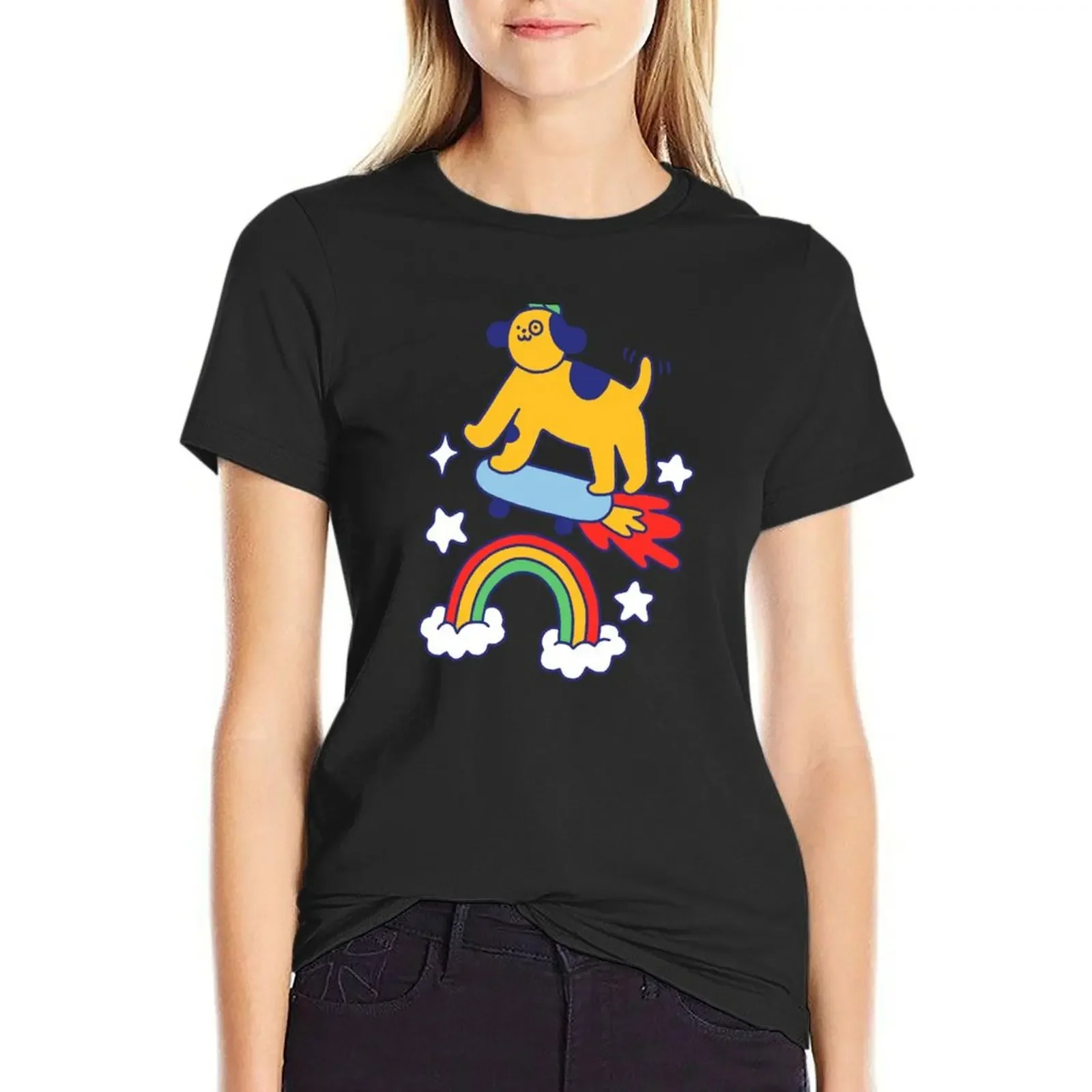 

Dog Flying On A Skateboard T-Shirt blanks animal print heavyweights Aesthetic clothing t-shirts for Women graphic tees funny