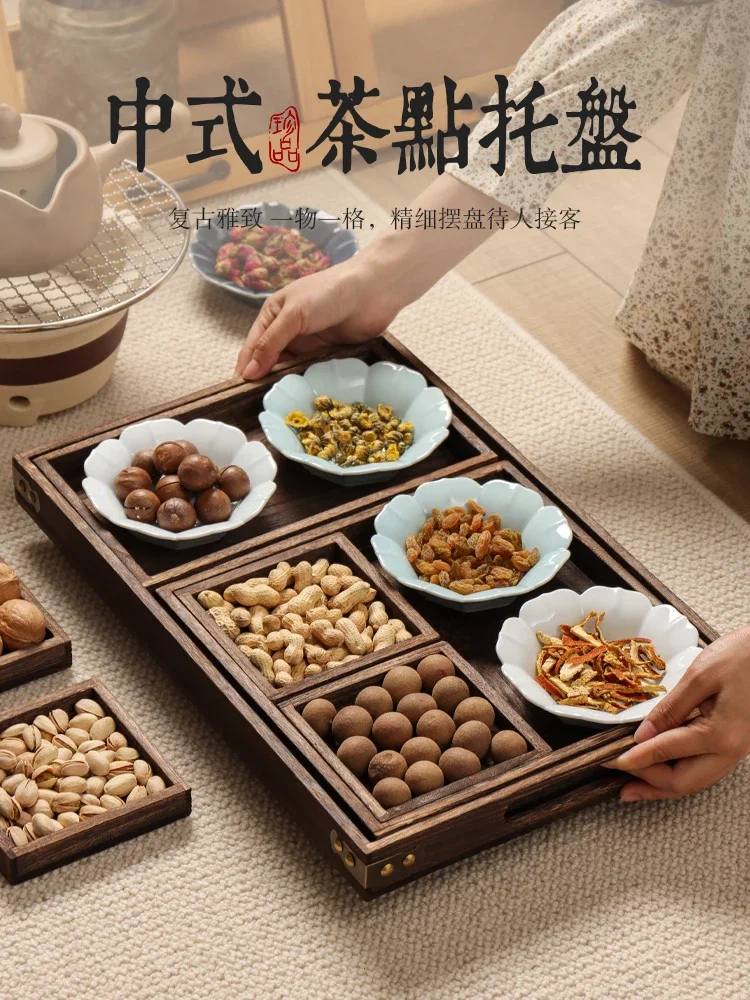 Chinese style wooden tray, tea around the hearth, dim sum plate, afternoon tea plate, pastry, snacks, fruit, dried fruit plate