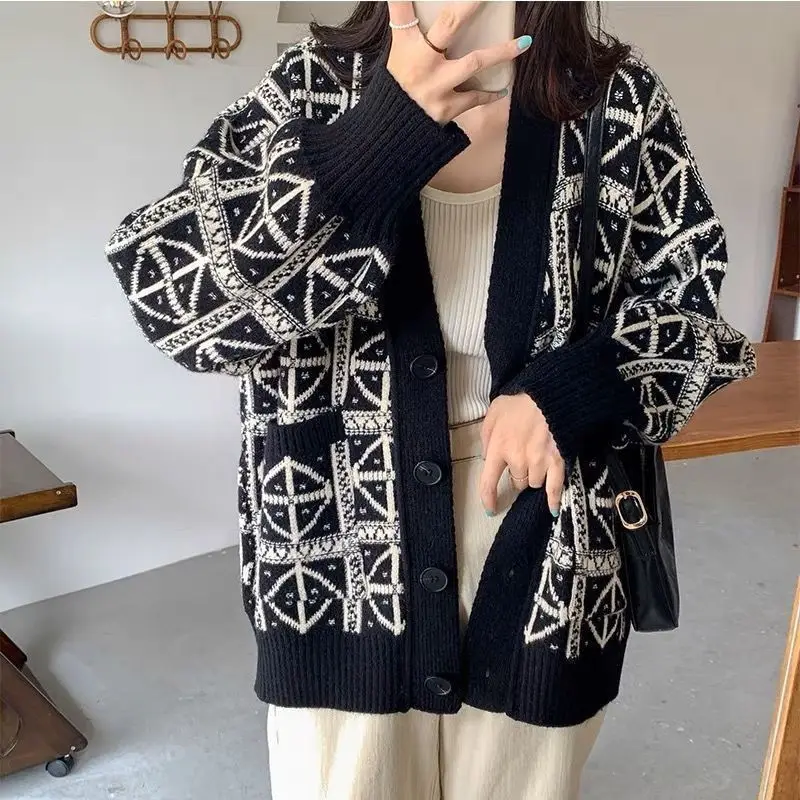 

Fall/Winter Retro Women's Large-Sized Knitted Cardigan - New MM Style Thick and Lazy Sweater Coat - Stylish and Loose Fit