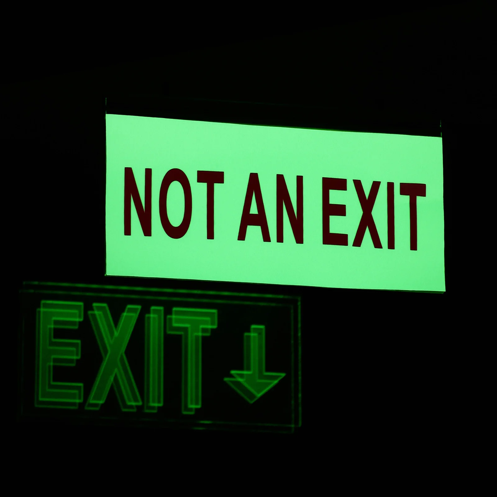 

2pcs Night Glow Exit Sign Self Adhesive Warning Sticker For Emergency Safety Mall Factory Supermarket Not An Exit Sign Traffic