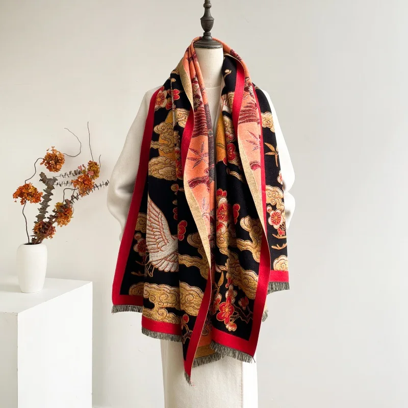 Colorful Cartoon Cat New Shawl Luxury Winter Thick Warm Oil Painting Long Scarf Women Cashmere Shawl And Wraps Pashmina Bufanda