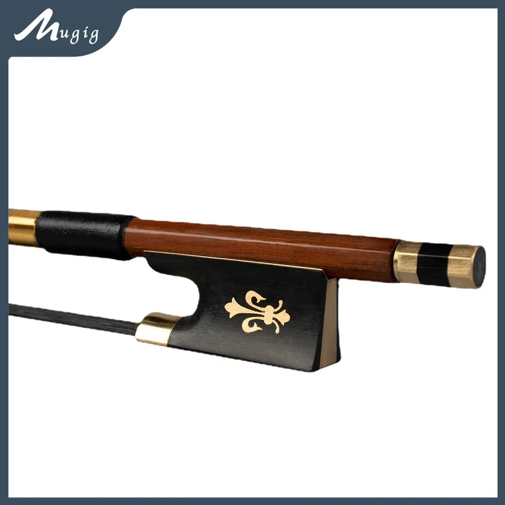 Mugig 4/4 Violin Bow Brazilwood Bow W/Ebony Black Horsehair Sheep Leather Warp Bow Well Balance