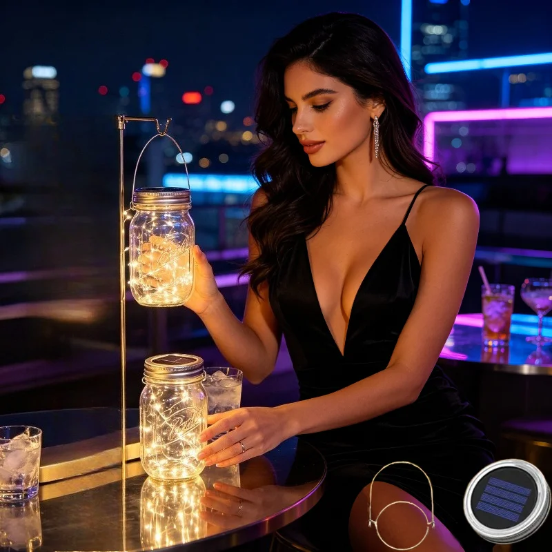 Solar Mason Jar Lid Light 20 Leds Fairy String Lights with Handles for Garden Hanging Lantern Patio Wedding Party (No Jar)