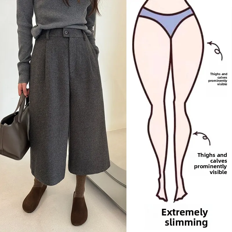 

Шерстяные брюки с высокой талией и широкими штанинами для женщин, повседневные, прямого кроя, больших размеров, весенняя новинка, комфортные, стройнящие, свободного кроя