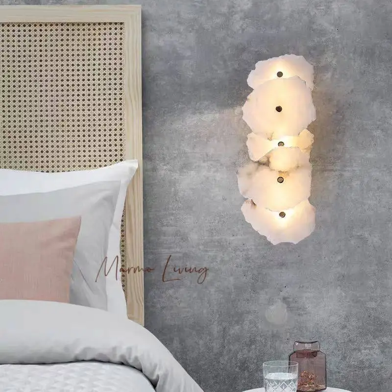 Modern new Chinese style light luxury long alabaster stone wall lamp bedroom bedside lamp TV background wall corridor wall lamp