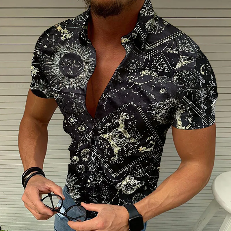 2022 New Floral Print Men's Shirts Casual Beach Cardigan Hawaiian Short Sleeve Shirts Premium Dark Street Shirts Mens Handsome