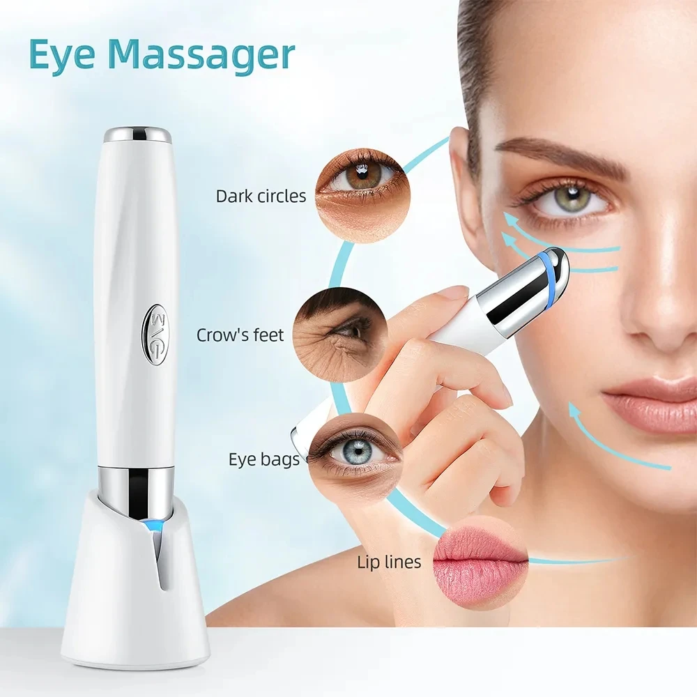 Pluma masajeadora de ojos, dispositivo de desinfección inteligente LED, masajeador de labios y ojos, estiramiento de la piel de los ojos, antienvejecimiento, arrugas, belleza de los ojos