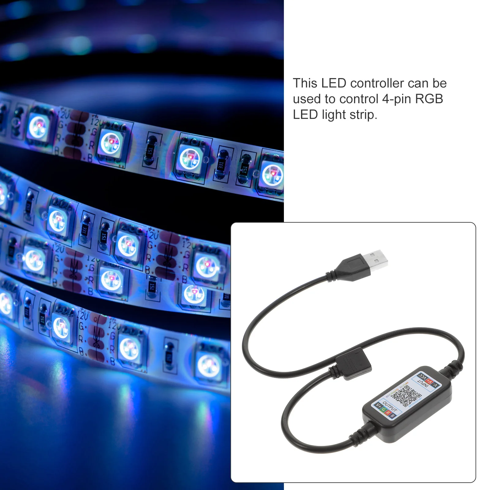 

Smart Wireless LED Controller USB Powered 4-Pin Rgb Strip Light Controller Adjustable Speed Timing Music Mode LED Light Control