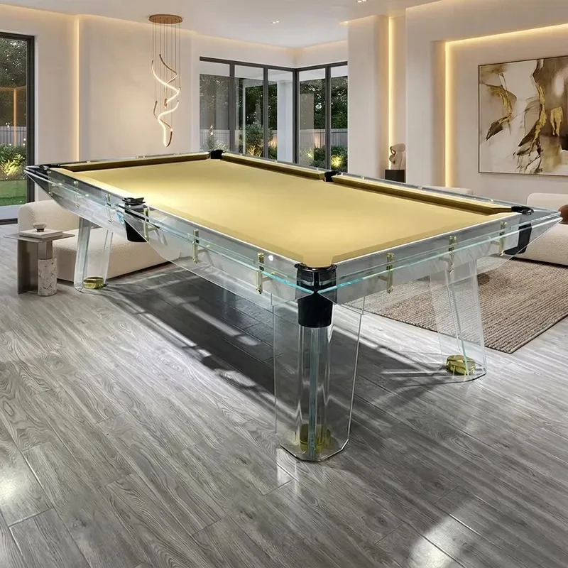 Modern luxury glass pool table, stylish design indoor pool table with tempered glass countertop