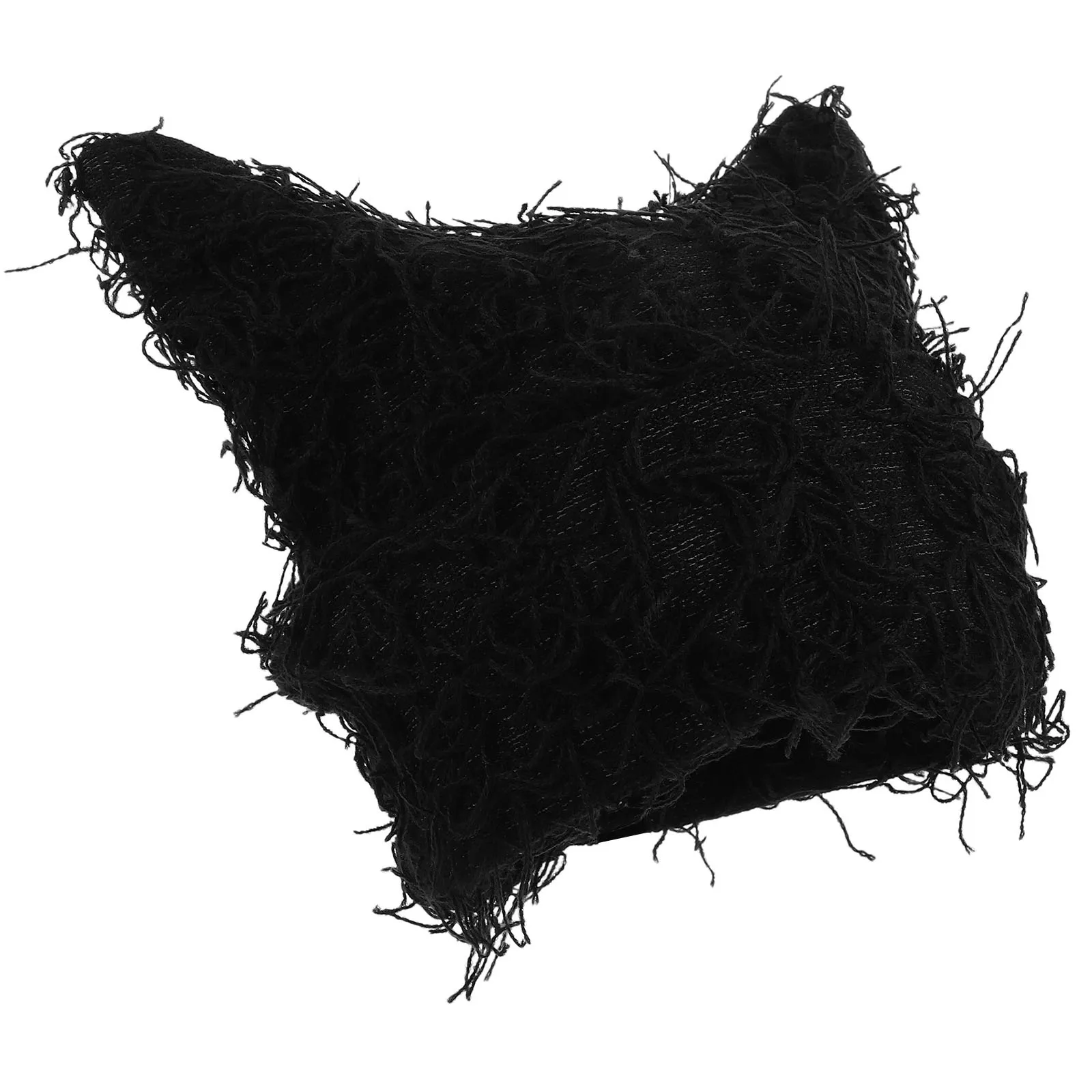 

Distressed Knitted Cat Beanie Thick Warm Winter Hat Cute Animal Ear Cap Black Outdoor Activities Cat Beanie