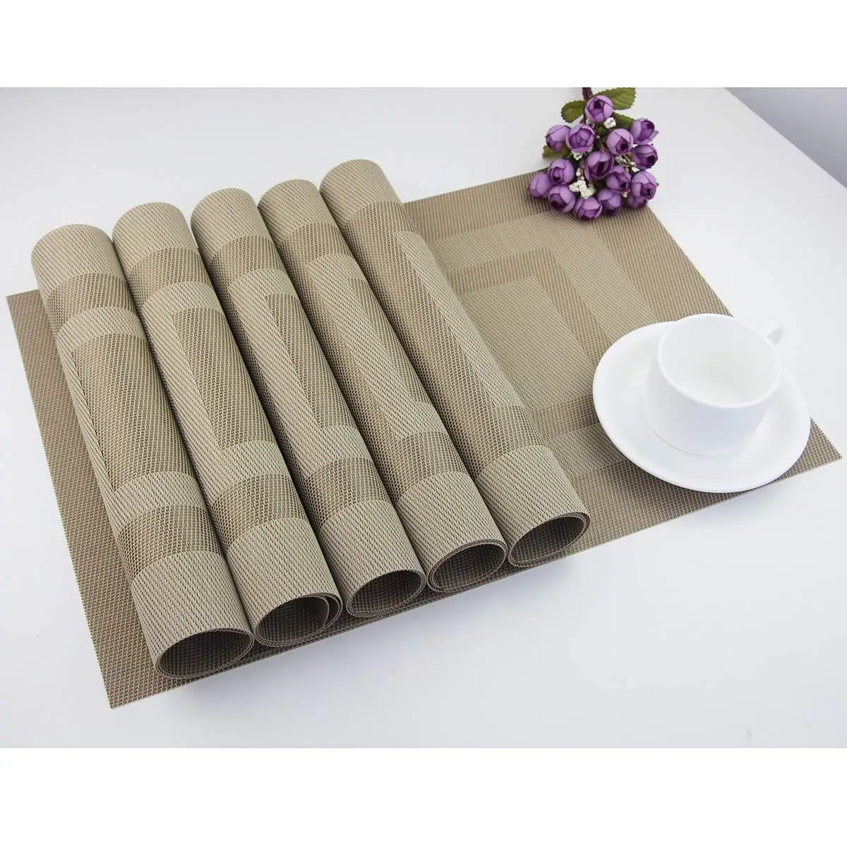 

6PCS PVC Terylene Placemats Double Frame Coaster Waterproof Oilproof Dish Mats for Restaurant Wholesale Doily Easy to Clean
