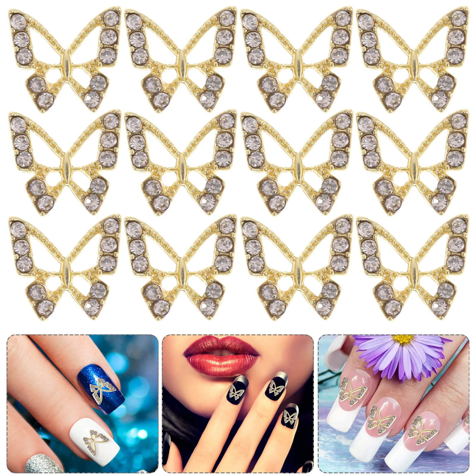 20Pcs Butterfly Nail Art Charms Small Easy-to-Use Rhinestone Alloy Nail Decorations Multipurpose for Nails Jewelry Making Crafts