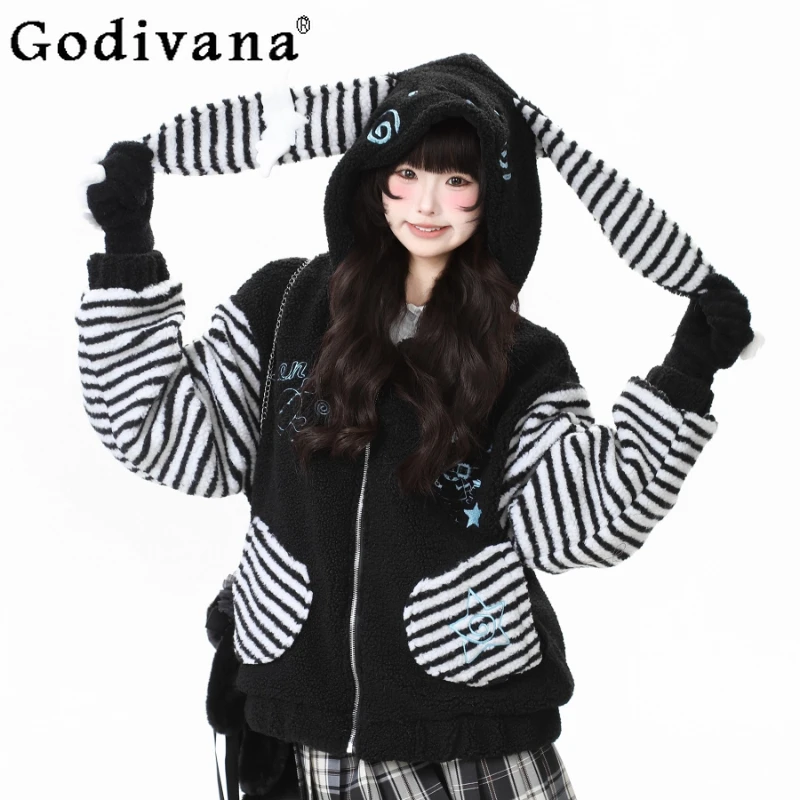 سترة صوف الضأن القطنية للنساء الشتاء طويلة الأكمام سميكة معطف دافئ أعلى الإناث النمط الياباني الحلو لوليتا سترات #6