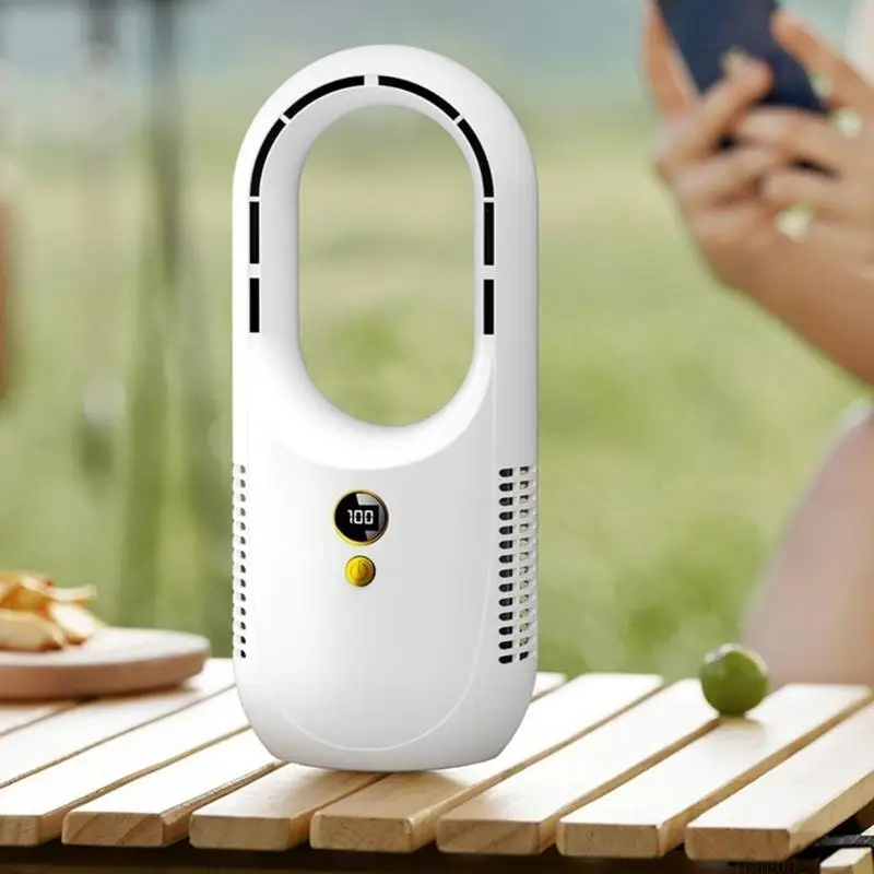 D0AB Bladeless Tower Fan USB Outdoor Fan Large Battery Rechargeable Fan Cooling Fan ABS Texture for Travel and Camping