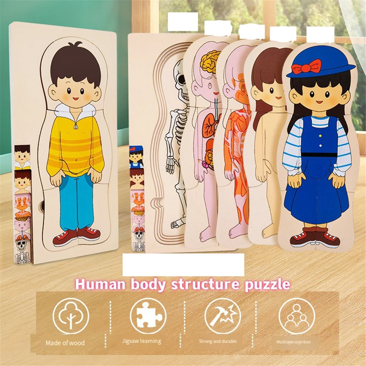 A72Z Wooden Human Body Structure Puzzle Children'S Multi-Layer Plane Puzzle Early Childhood Education Toys,Boy