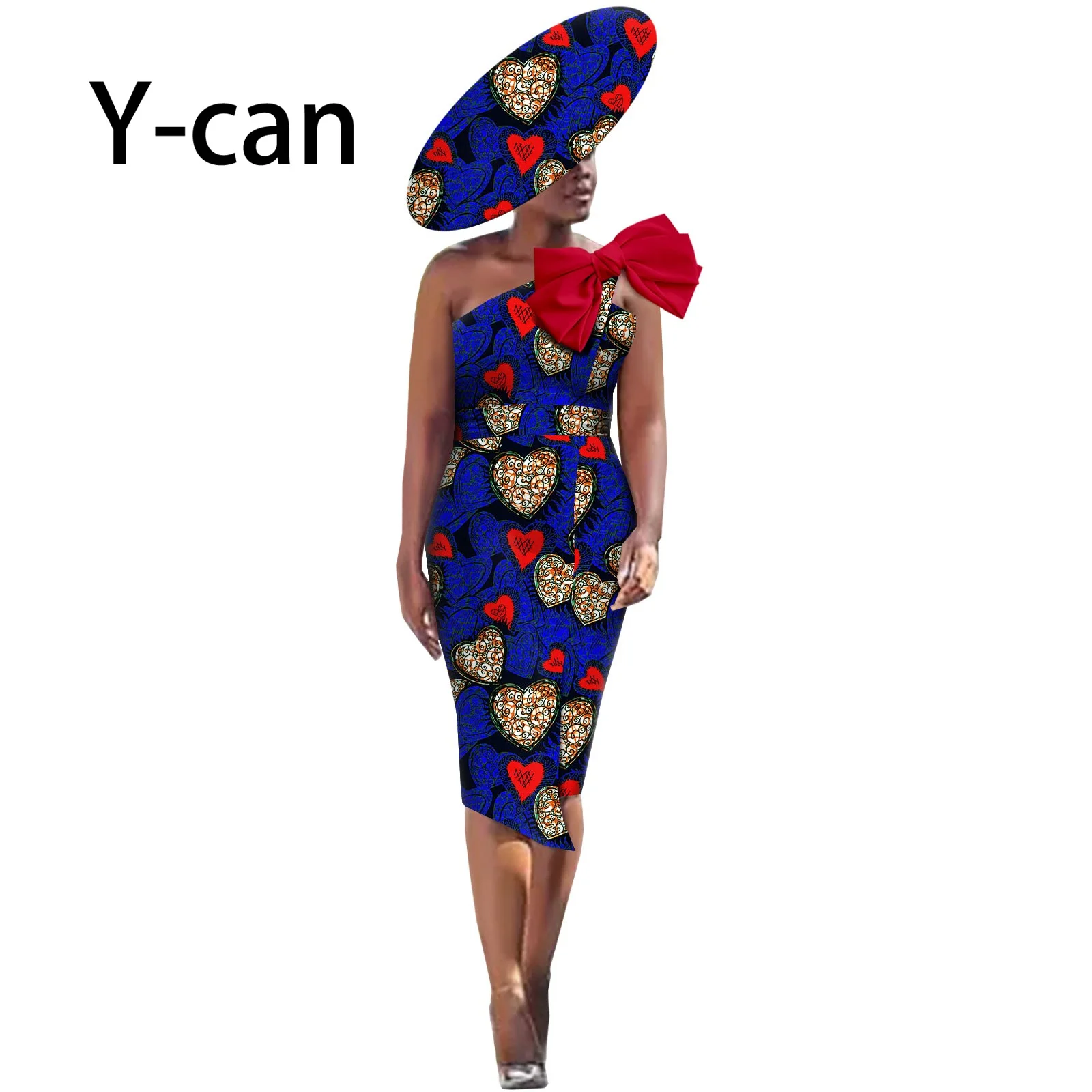 African Summer Sexy Pencil Holiday Clothes Skirt Dresses for Women Dashiki Print Vestido Match Bowknot+Hat Date Prom Y2225011