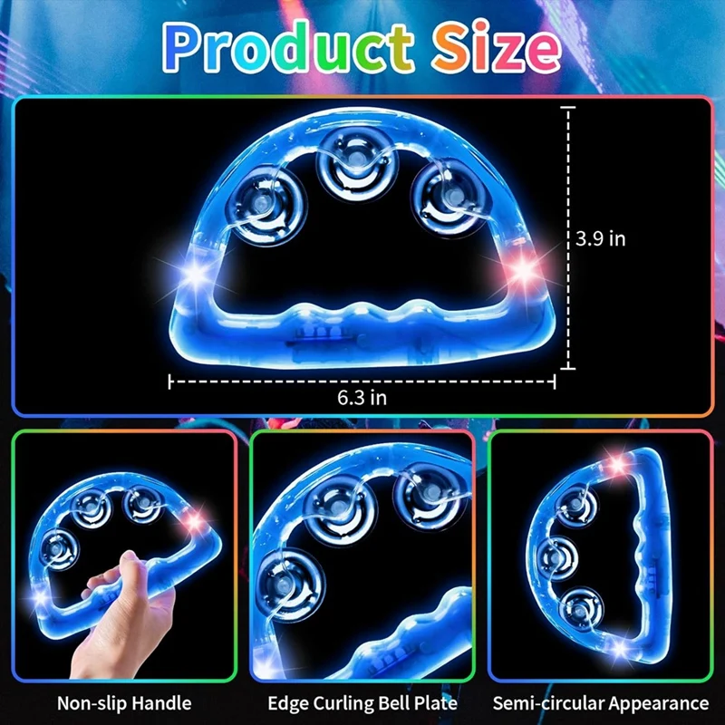 New-12 Pieces Light Up LED Tambourine, Musical Flashing Tambourine Glow Tambourines Handheld Percussion Instrument