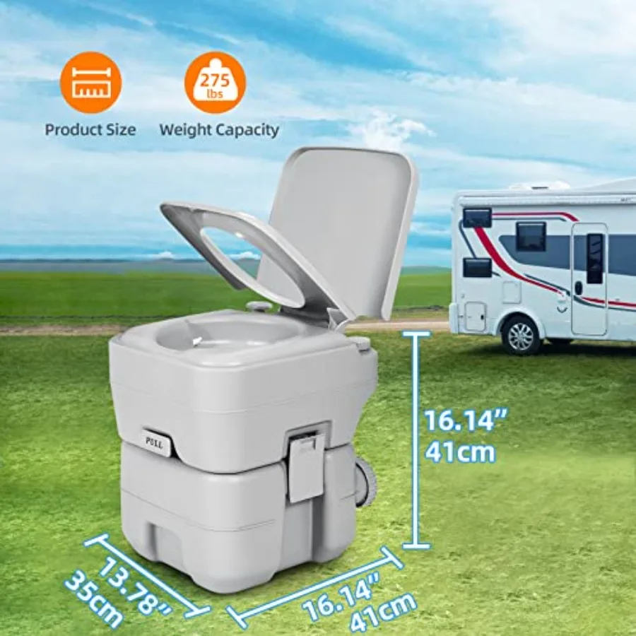 Portable Toilet for Camping Hiking Hunting Boating RV Travel, 5.3 Gallon Detachable Waste Tank, Double Water Spouts, Gray Plast view 6