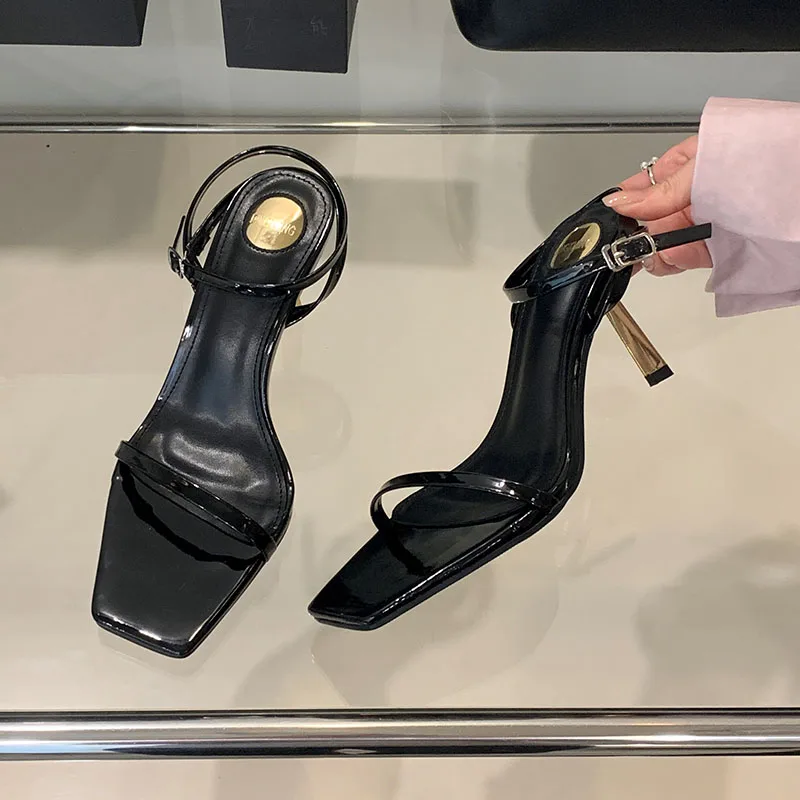 Footwear Square Toe Fashion Pumps Women Medium Heels Shoes Ankle Buckle Strap Female Shallow Ladies Thin Metal Heels Shoes