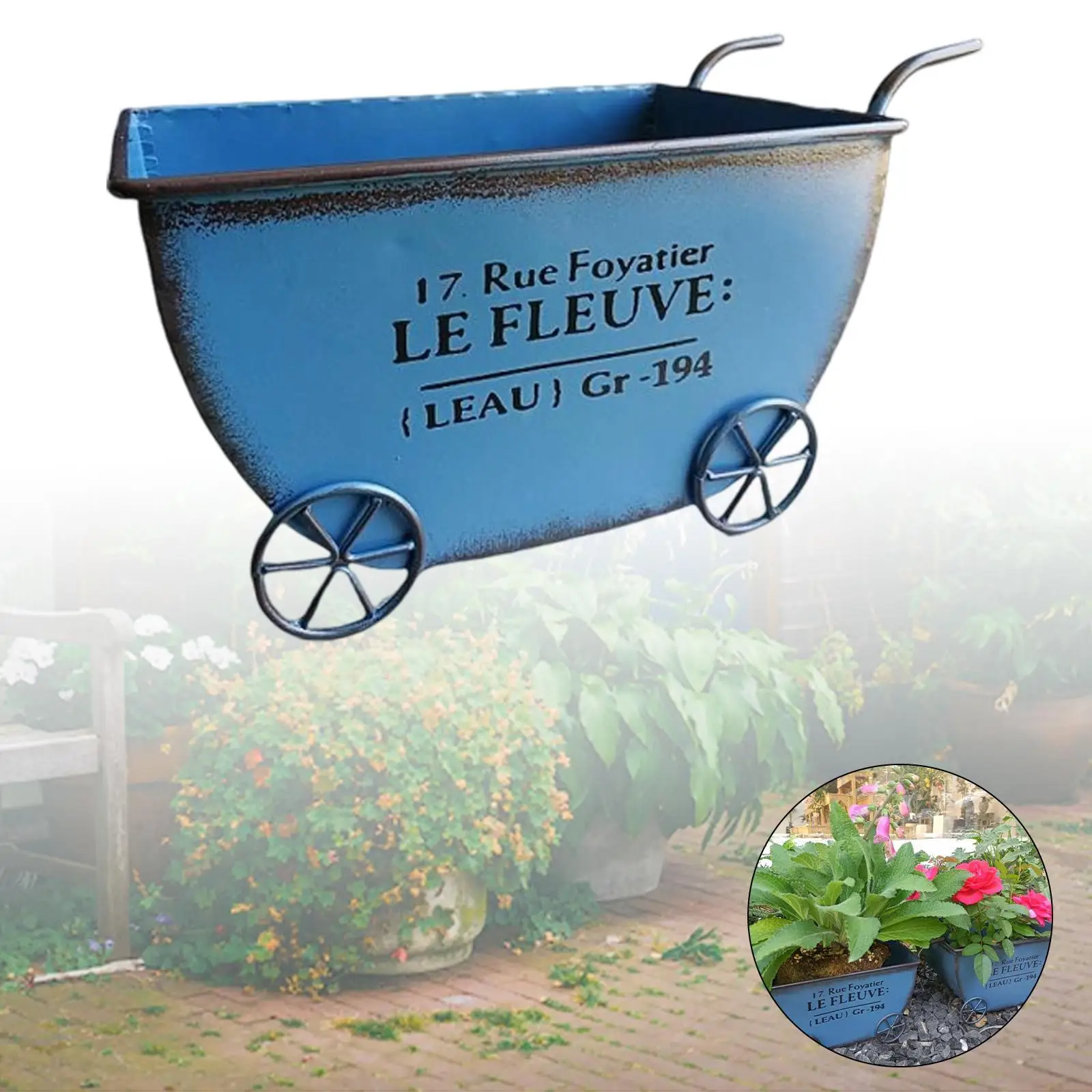 

Flower Cart Plant Stand Decor Wheelbarrow Space-saving Planters Pot for Outdoor