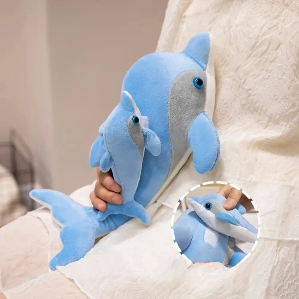 Symulacja Niebieski Delfin Pluszowe Zabawki Bawełna PP Życie Morskie Delfin Mama-Dziecko Wypchane Zabawki Urocza Miękka Poduszka Delfin na Sofę