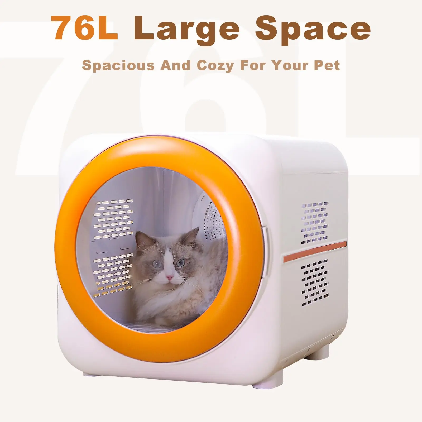 Pet Dryer Box with LED Light, 360° Efficient Automatic and Quite Box for Cats, Dogs, Smart Touch Screen Temperature Control,