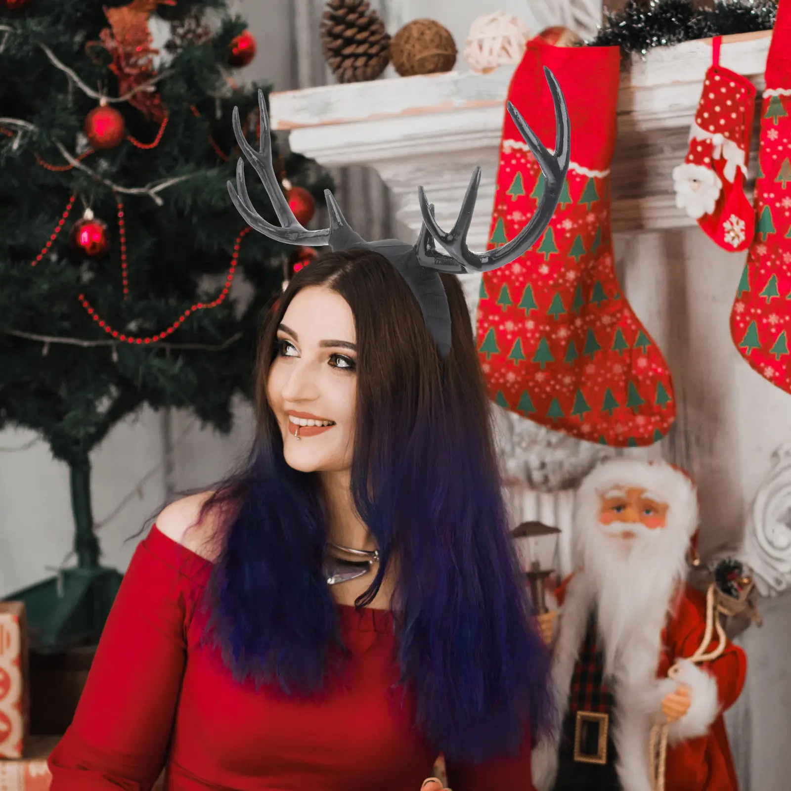 

Рождественская повязка на голову с оленьими рогами, черная, праздничный аксессуар для волос для женщин и детей, для костюмированных вечеринок, маскарадов, карнавалов, Пасхи