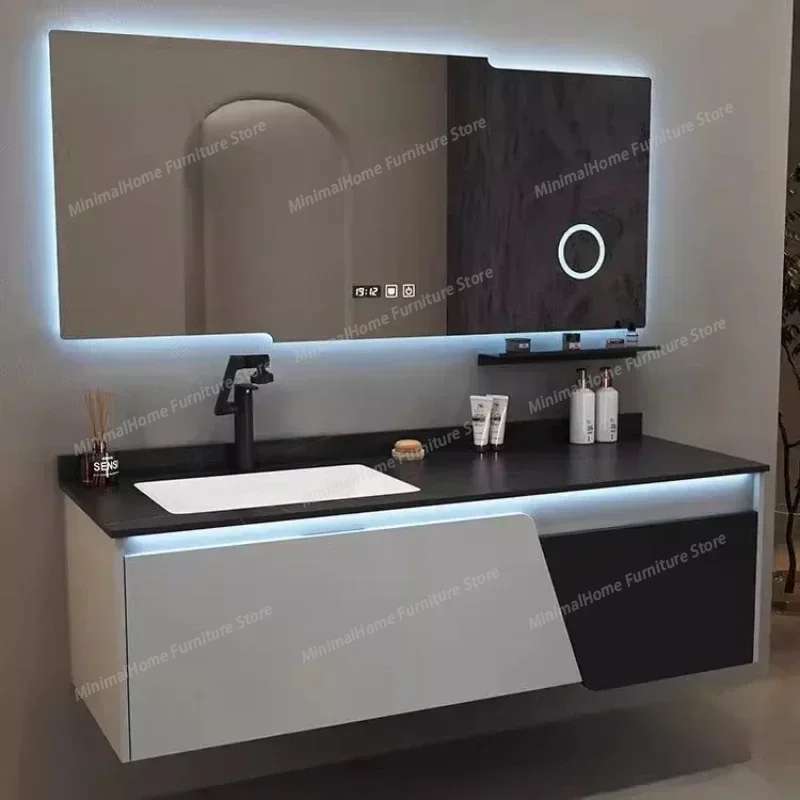 Furniture Luxury Slate Seamless Simple Ceramic Integrated Basin Hand Washbasin Bathroom Cabinet Combination Penetration Anal