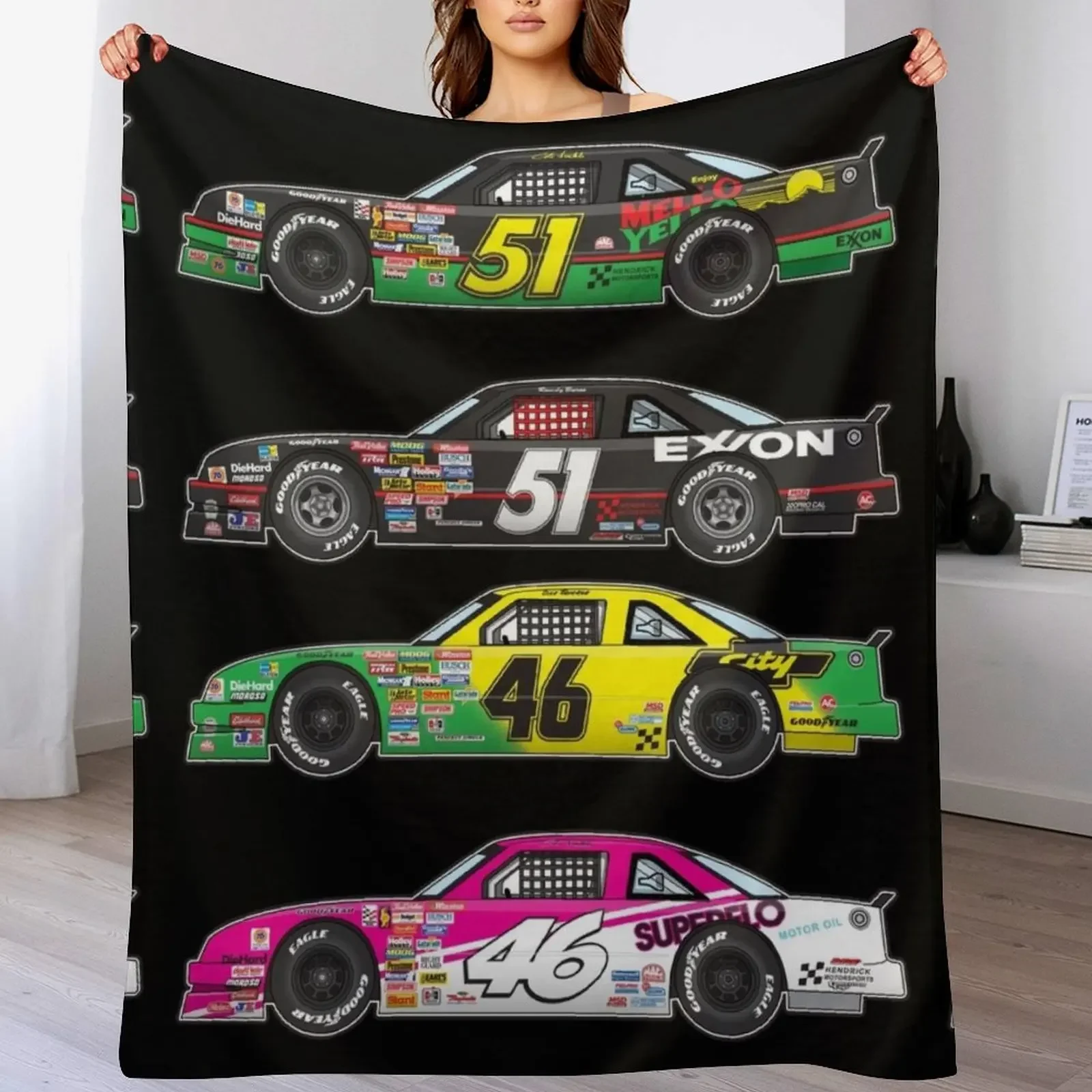 

Days of Thunder Car Collection Illustration, Cole Trickle, Rowdy Burns Throw Blanket wednesday Thins Blankets