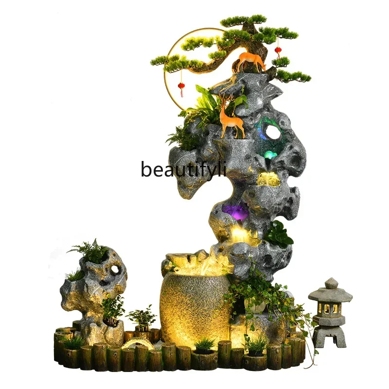 

ltLiving room balcony courtyard ornament landscaping rockery water landscape layout floor-to-ceiling water fountain