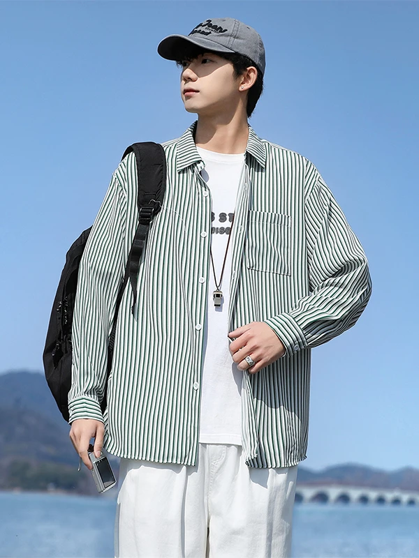 

Мужская свободная рубашка-поло в клетку для повседневной носки, весна-осень, дышащая, из полиэфирного волокна, на пуговицах, трендовая