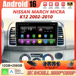 Car Android 16 For Nissan March Micra K12 2002-2010 Autoradio Carplay Stereo Multimedia Player Head Unit GPS BT No 2din DVD DSP