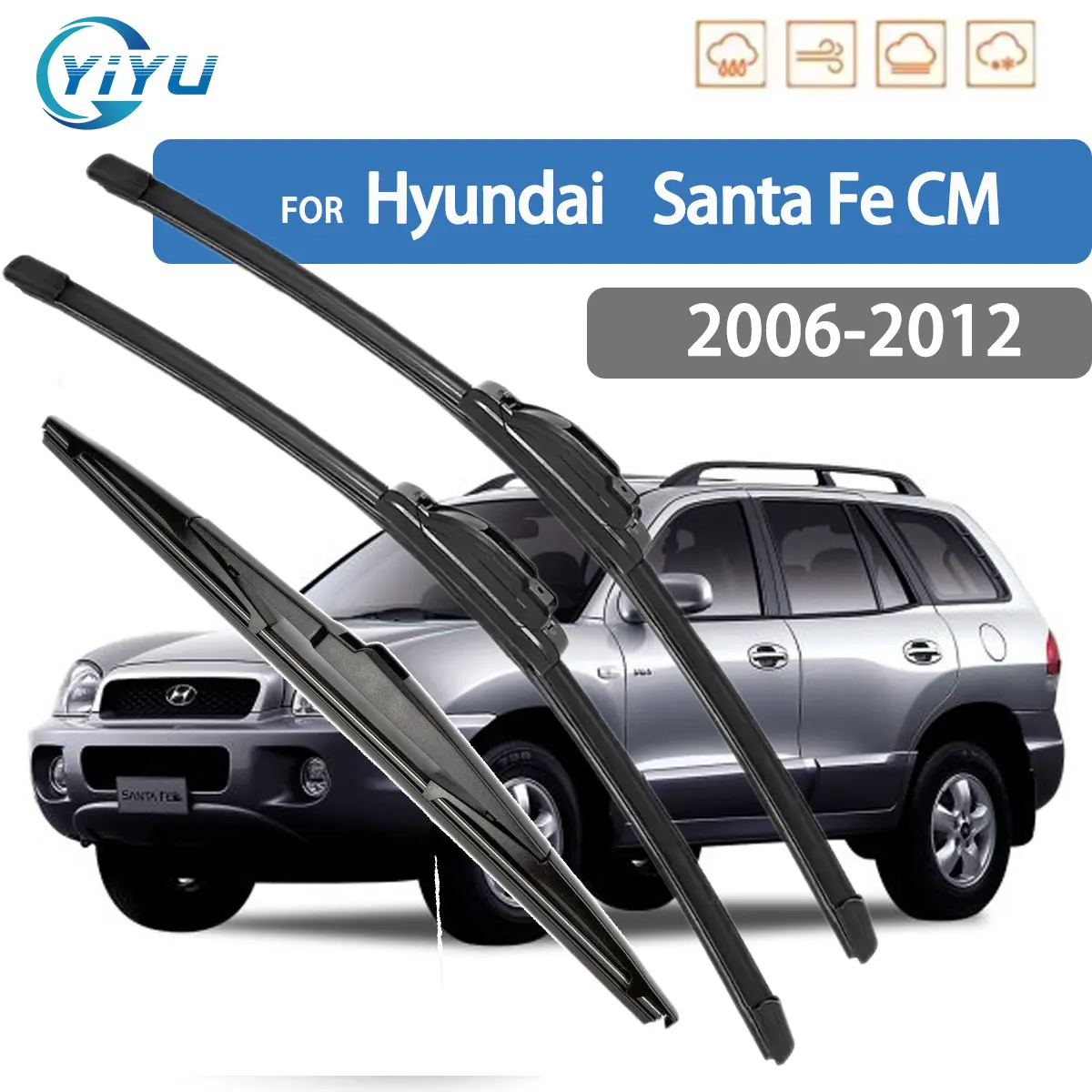 

3PCS Car Wiper For Hyundai Santa Fe CM 2006-2012 Front Rear Wiper Blades Brushes Car Accessories