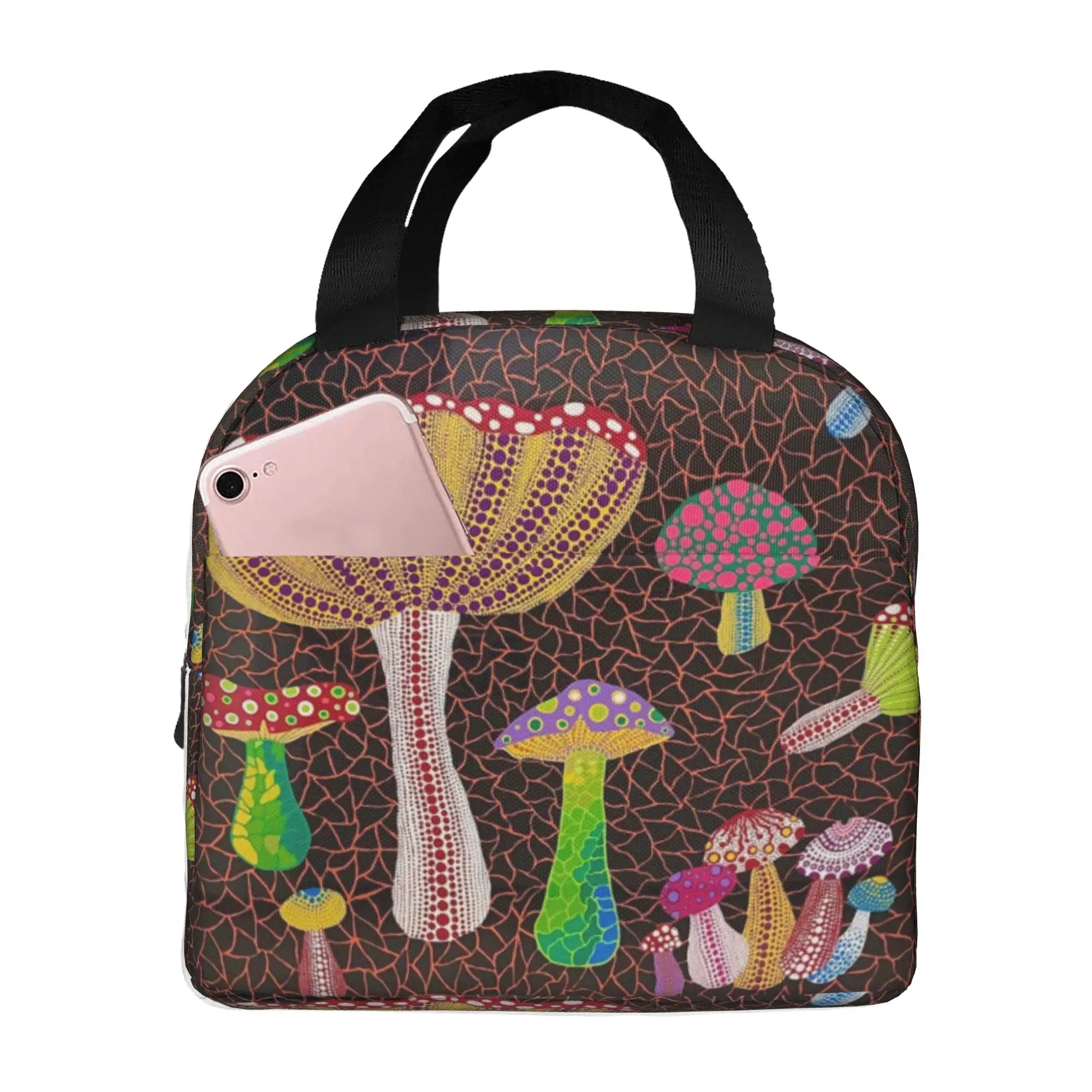 Yayoi Kusama Toadstools Abstract Art Insulated Lunch Bag for Outdoor Picnic  Resuable Thermal Cooler Lunch Box Women Men