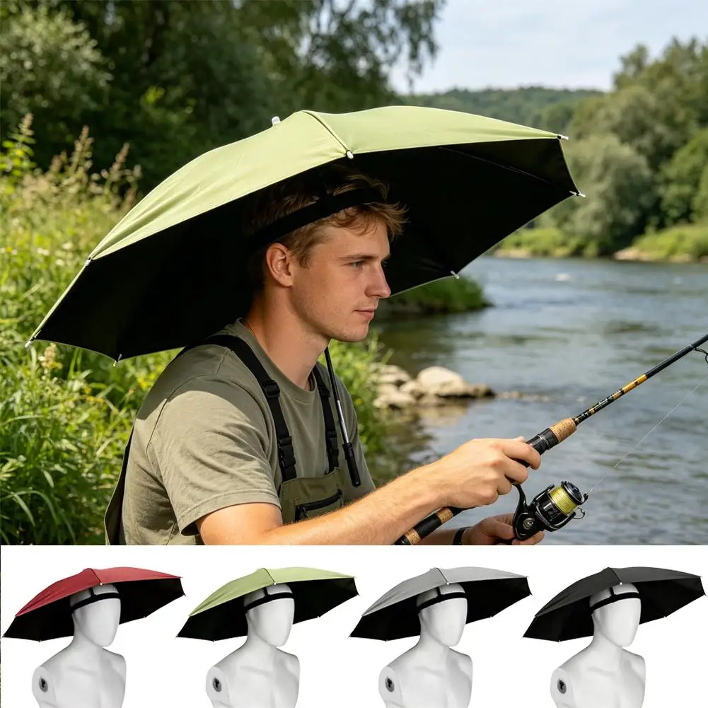 Foldable Head Umbrella Hat Windproof Fishing Head Wearing Sunshade Rain Gear Outdoor Portable Umbrella Camping Beach Head Hats