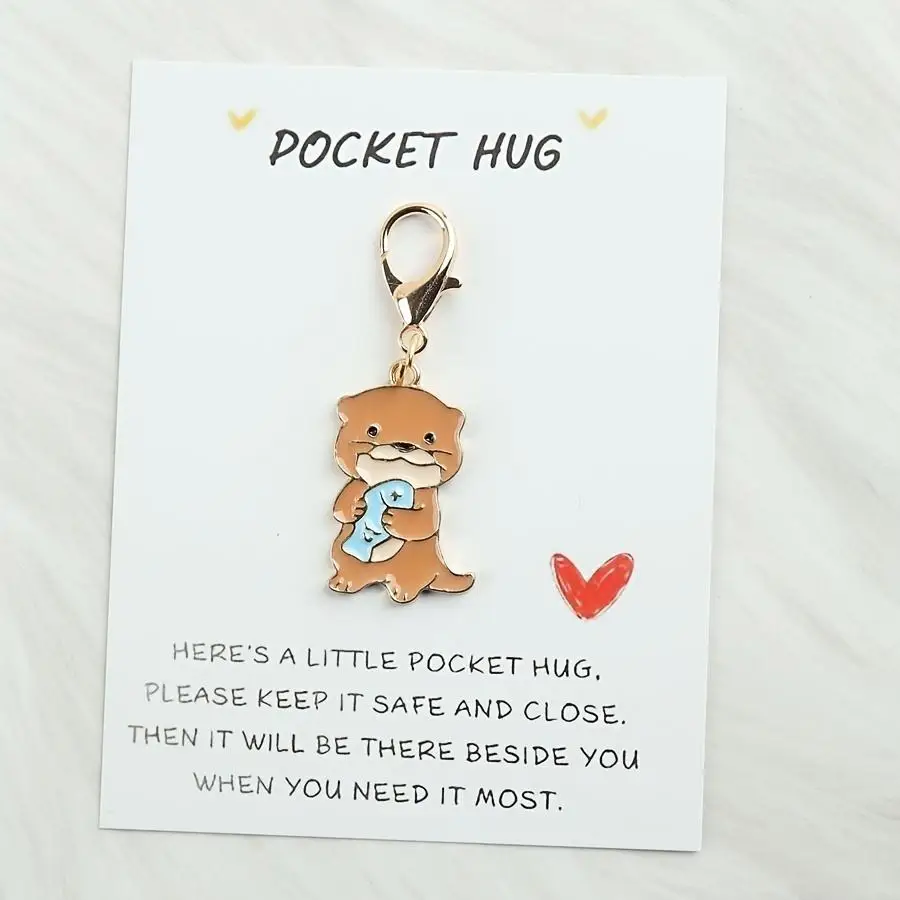 1/5/10/20/50/100pcs 2D Flat - A 2D Cute Otter Keychain Available in Sets of 1, 2, Or 5, Comes with a Pocket Hug Encouragement Ca