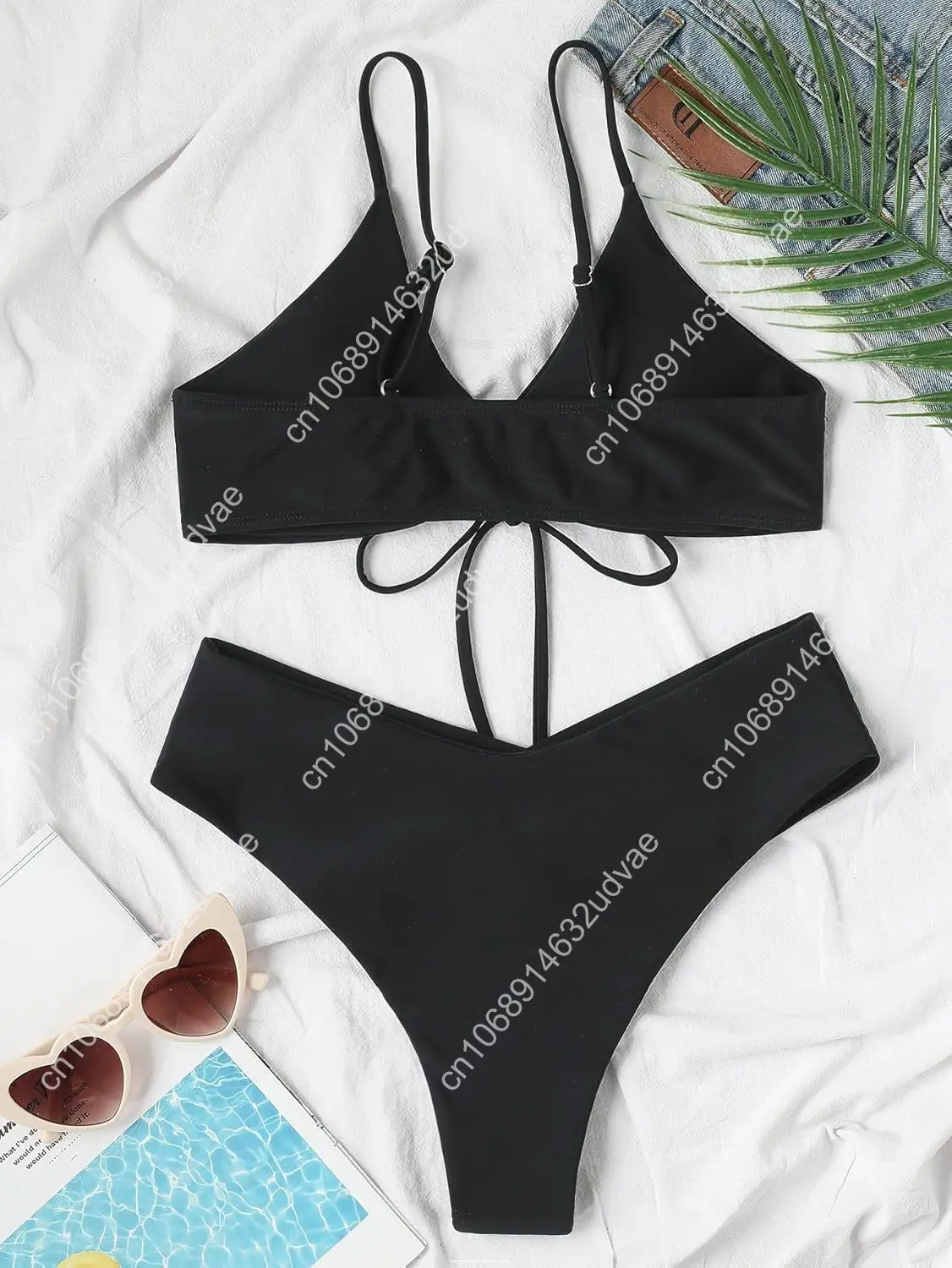 Meetall Women's High Cut String Triangle Bikini Set Swimsuits Sexy Bathing Suits 2 Piece