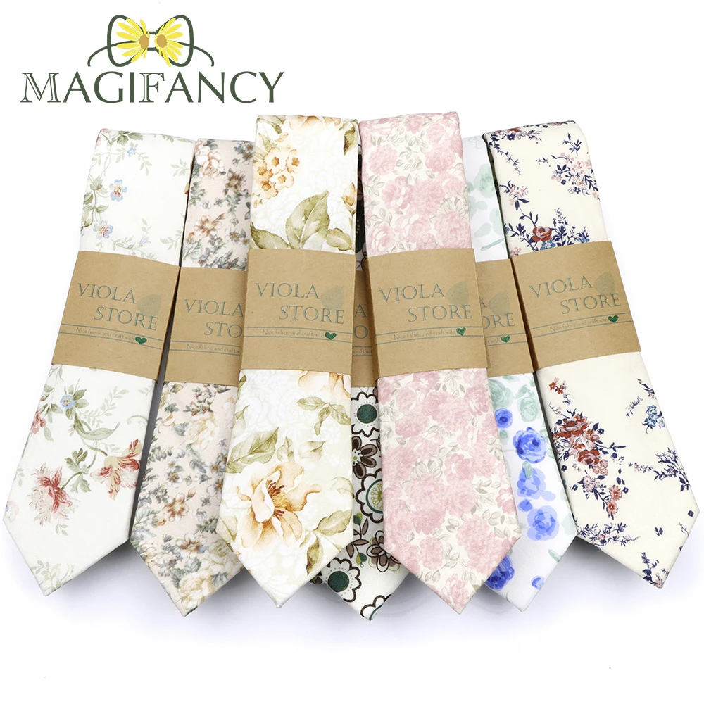 Top Hot Print Floral 6.5cm Necktie 100% Cotton Elegant Beige Sage Pink Men Wedding Party Daily Suit Shirt Cravat Gift Accessory