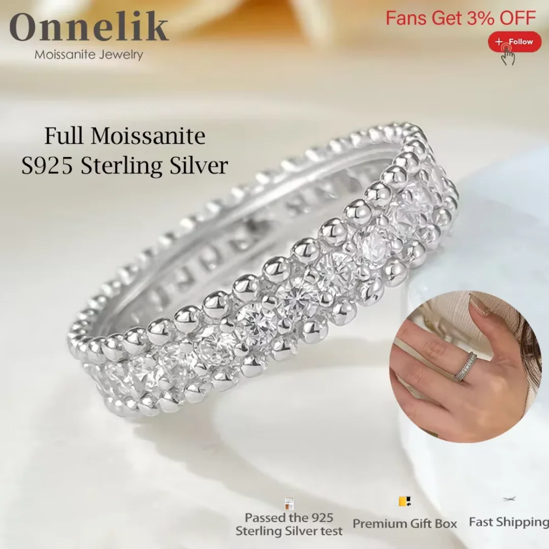 

Onnelik All 1.8mm Moissanite Diamond Ring 100% S925 Sterling Silver Rings for Women Wedding Engagement Bands Fine Jewelry Gifts
