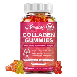 Alliwise Hydrolyzed Collagen Gummies Support Skin Joint Hair Nails Health Anti-aging Nutritional Supplements For Women and Men