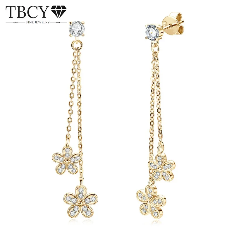 

TBCYD 4MM Moissanite Tassel Earring S925 Sterling Silver 0.6cttw Flower Eardrops For Woman Girls Wedding Jewelry 18k gold plated