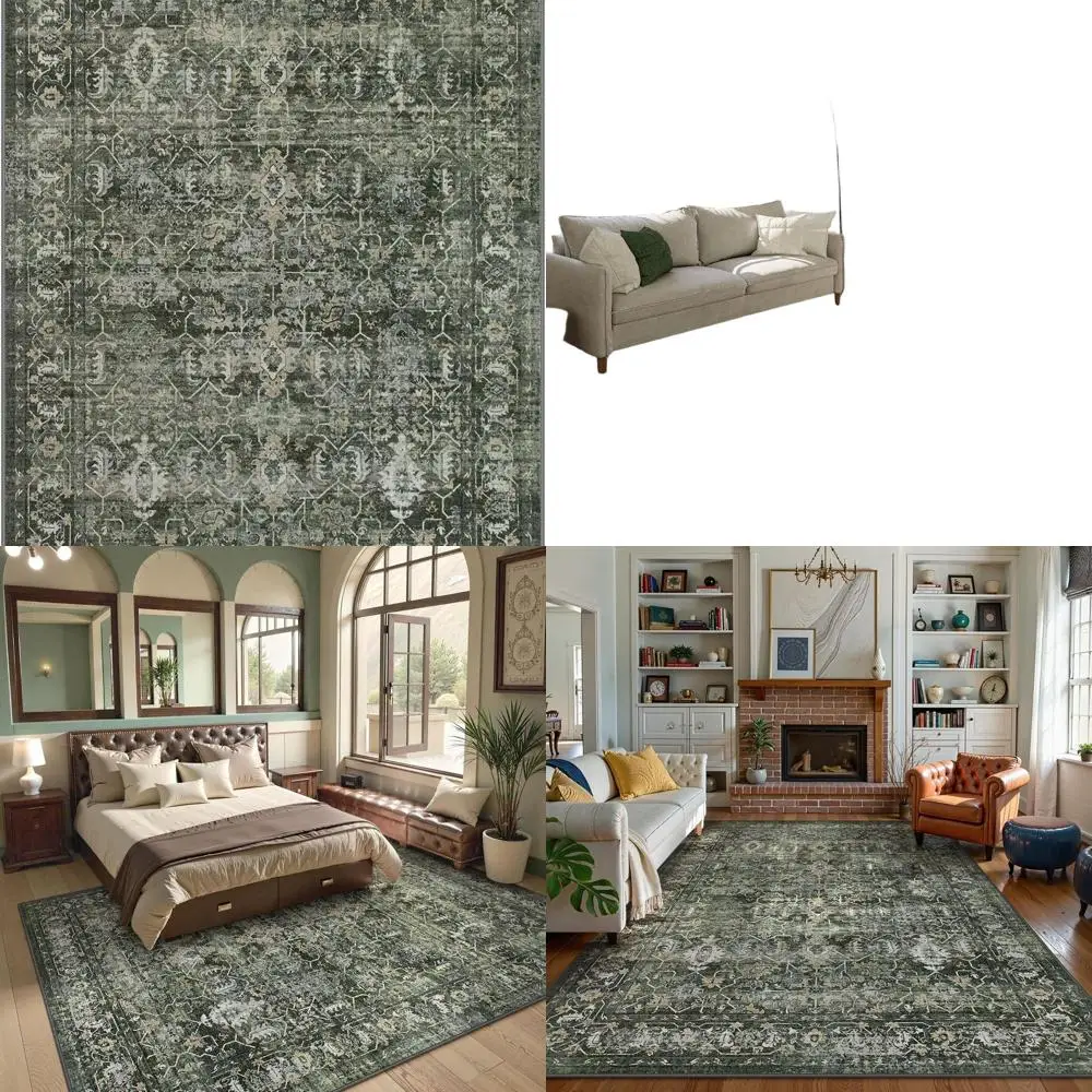 

Богемные зеленые коврики 6x9 — моющиеся, нескользящие для гостиной, спальни и домашнего офиса.