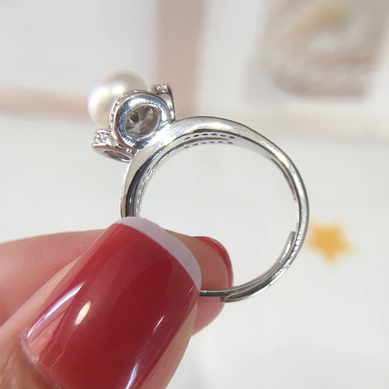 ZHBORUINI nonono Pearl Ring Plating 14K White Gold 100% Natural Freshwater Pearl Diamond Design Female Wedding Ring Jewelry Gift 3