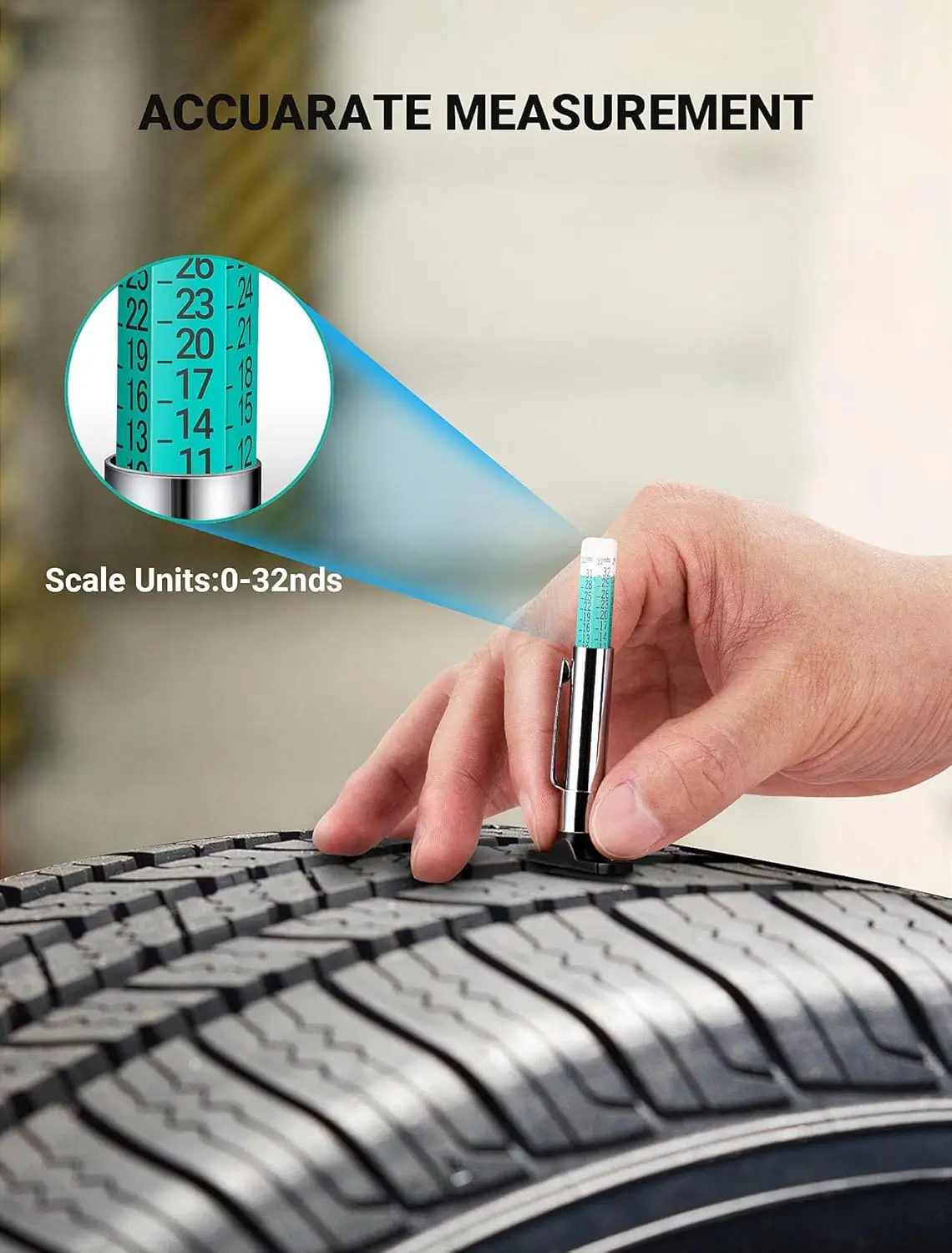 Car Tire Tread Depth Gauge, Tire Depth Gauge with Six-Sided Smart Color Coded, Tire Tread Depth Measurement for Auto Truck SUV